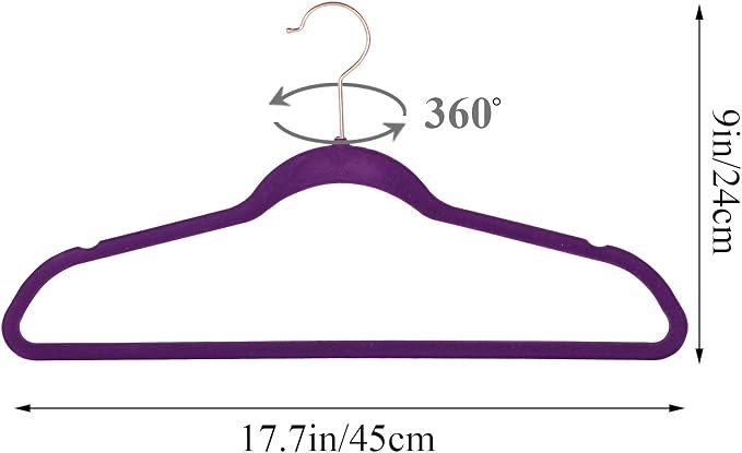 VECELO Premium Velvet Clothes Hangers Suit Heavy Duty (100 Pack)-Non Slip & Space-Saving with 12 Finger Clips & 2Tie Rack Excellent for Men and Women,Purple