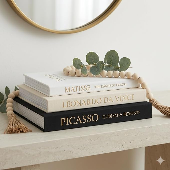 Linen Faux Book Box Set of 3, Black and White Decorative Books for Shelves, Fake Books for Decoration with Secret Compartment, Modern Aesthetic Coffee Table Decor (Black-Beige-White)