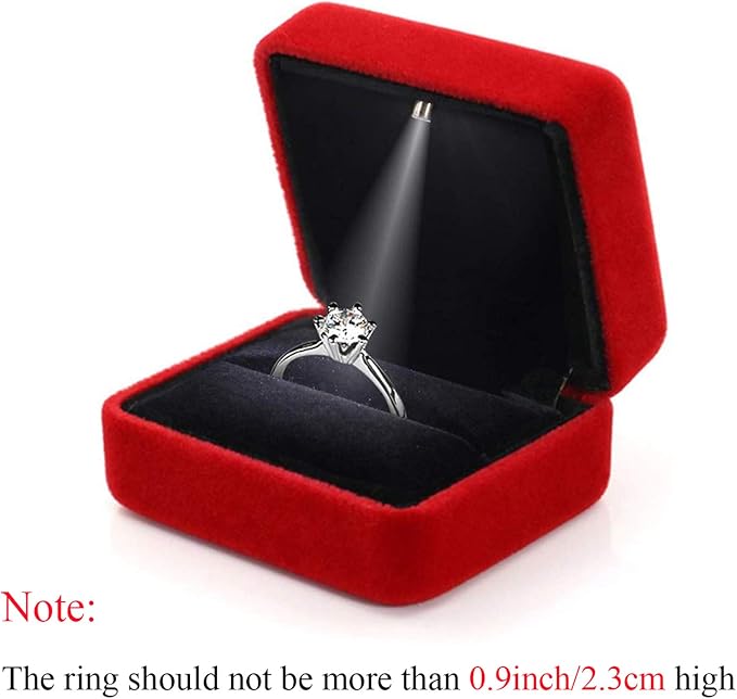 Velvet Ring Box with LED Light Jewelry Display Gift Box for Proposal,Engagement, Wedding