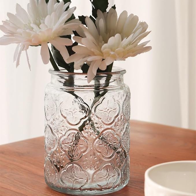 ANSQU Vintage Glass Jar with Bamboo Lid, 23.7 oz Decorative Jar, Cute Jar | Glass Storage Container with Lid, Airtight storage for coffee, tea, sugar, snacks and more.