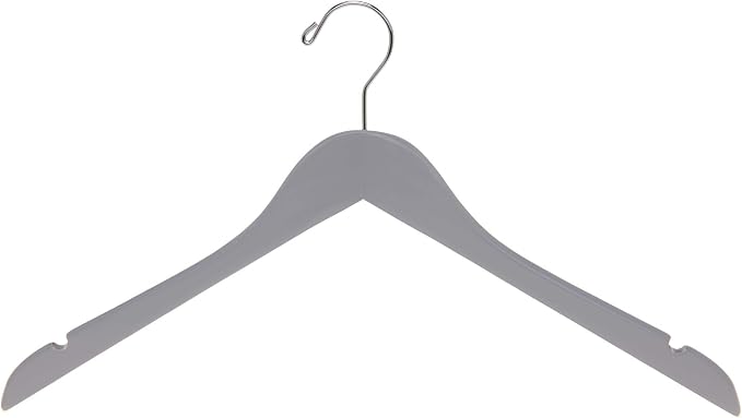 Quality Semi Curved Wooden Suit Hangers, 10-Pack Smooth Finish Solid Wood Coat Hanger with Swivel Hook, Jacket, Pant, Dress Clothes Hangers (Gray, 10)