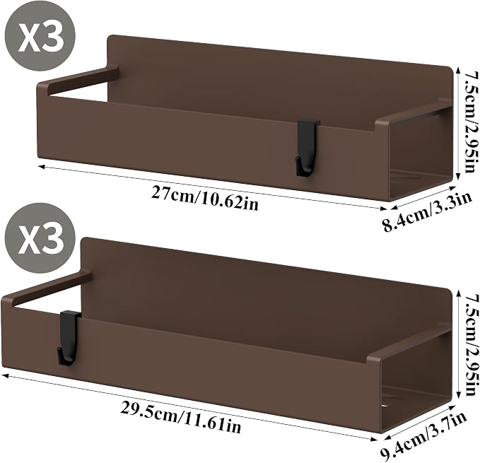 HuggieGems 6 Pack Magnetic Spice Rack Organizer for Refrigerator and Oven, Brown Fridge Organizers and Storage for Kitchen