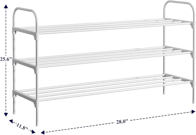 Kitsure Shoe Rack - 3-Tier Space-Saving Shoe Organizer & Shoe Shelf with Handle, Easy Assembly, Sturdy Metal Shoe Rack for Closet, Entryway, Bedroom, 28.0" x 11.8" x 25.6", White