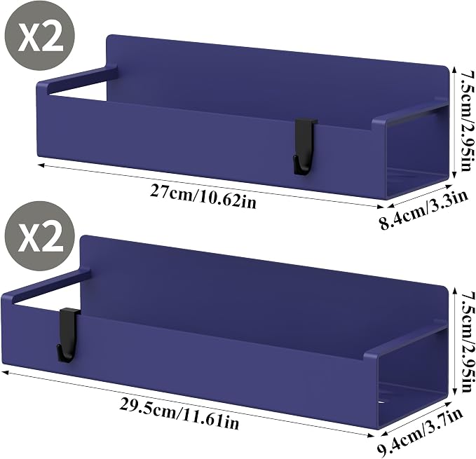 HuggieGems 4 Pack Magnetic Spice Rack Organizer for Refrigerator and Oven, Dark Blue Fridge Organizers and Storage for Kitchen