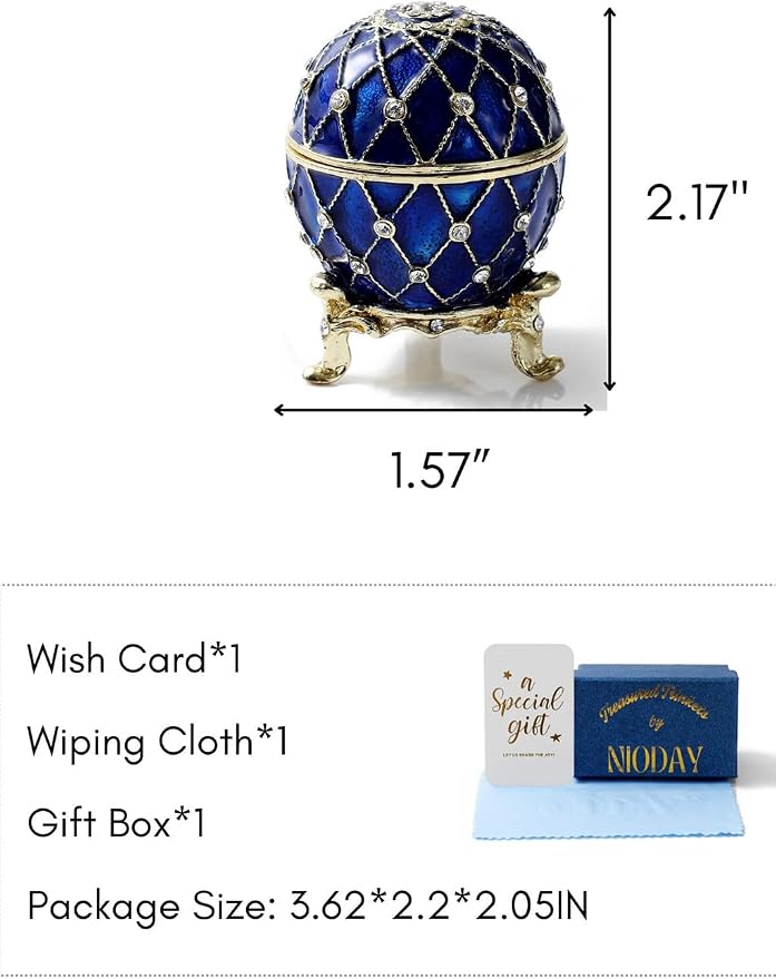 Hand Painted Trinket Box Enamel Faberge Egg Vintage Jewelry Box Easter Egg Hinged Metal Jewelry Organizer Decorative Treasure Box Unique Gifts