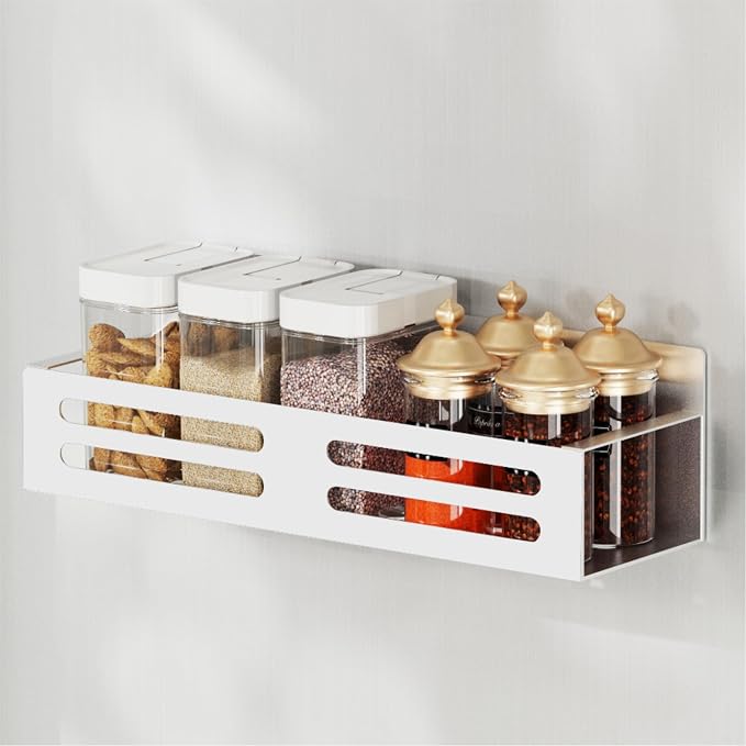 Magnetic Spice Rack for Refrigerator, Metal Spice Rack Organizer, Magnetic Shelf for Fridge 4Pack White
