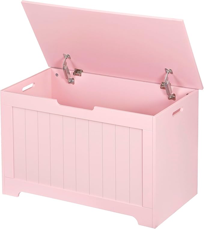 LEMY Storage Bench, Wooden Chest Box with 2 Safety Hinges, Modern Organizer Cabinet for Living Room, Bedroom, Entryway, Pink