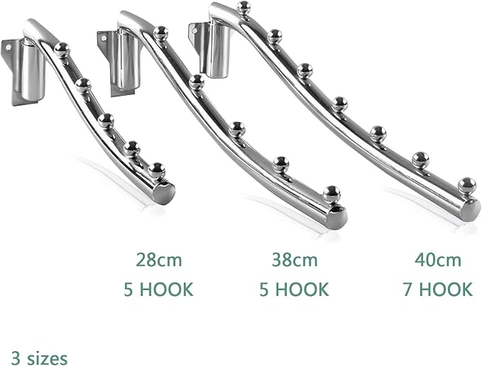 Folding Wall Mounted Clothes Drying Rack, Stainless Steel Wall Mount Garment Hook with Swing Arm Space Saver Cloth Hanging System Closet Storage Organizer Coat Hanger for Bathroom Bedroom Laundry Room