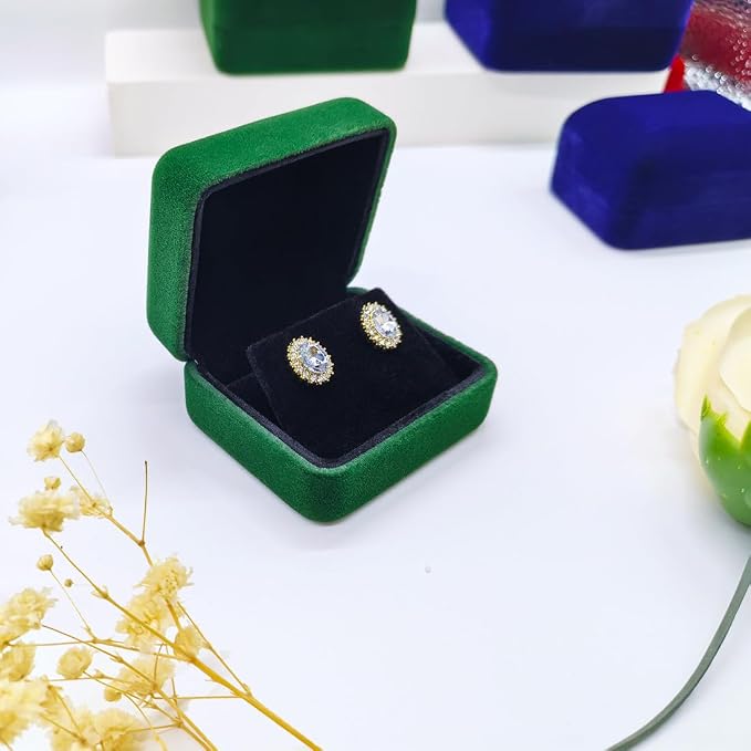 2 Pieces Velvet Earring Box,Stud Earring Gift Box,Jewelry Display Case for Proposal,Engagement,Wedding and Birthday,Green
