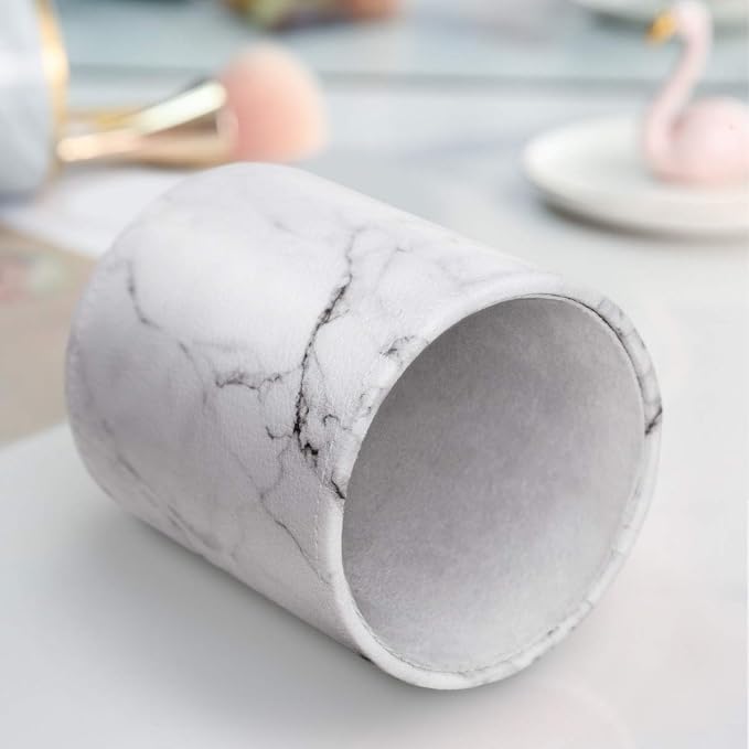 Pen Holder, Cup for Desk Marble Pattern Pencil Holder for Adults Kids Luxury Leather Desk Organizer Makeup Brush Holder for Office, Classroom, Home, Marble