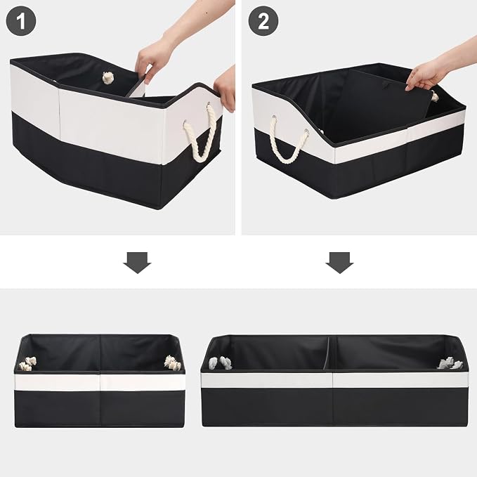 Large Dog Toy Basket with Handle, Foldable Dog Toy Box for Living Room Area , 20" Basket for Dog's Supplies, Organizer and Storage with Hard Board, Anti-Slip for Pet Toys (Black, Medium 20"×15")