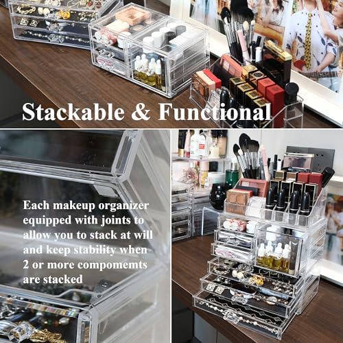 Sea Team 3-Tier Stackable Clear Acrylic Makeup Organizer with Drawers