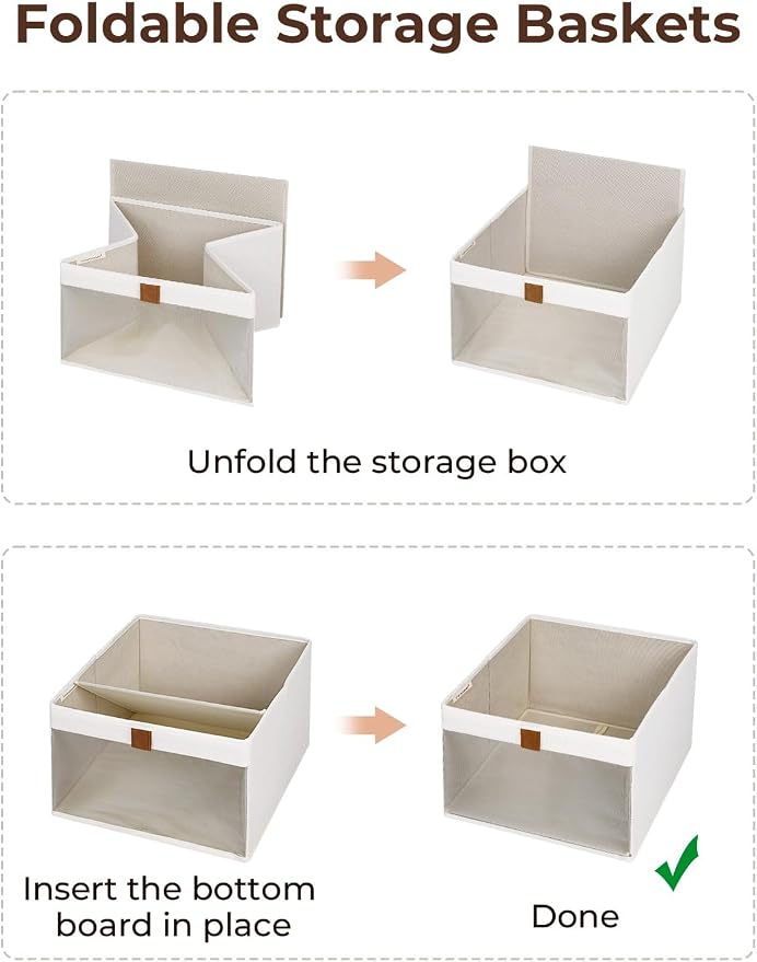 StorageWorks Closet Storage Bins, Large Storage Baskets with Clear Window and Handles, Foldable Fabric Organizer for Clothes, Shelves, Beige, 3 Pack