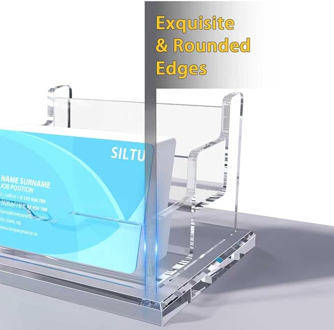 SILUT Business Card Holder for Desk, 2 Tier Acrylic Business Card Holder, Clear Business Card Display, Name Card Display Stand for Office Exhibition - 2 Slot with 100 Cards Capcity
