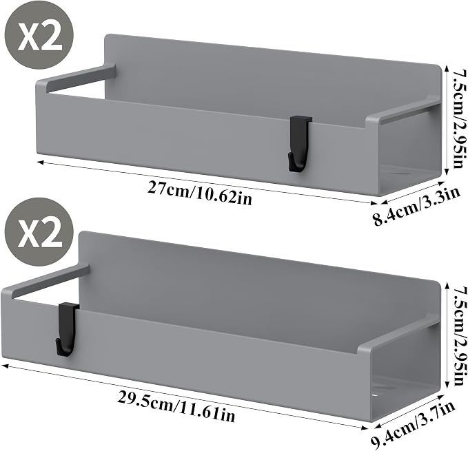 HuggieGems 4 Pack Magnetic Spice Rack Organizer for Refrigerator and Oven, Dark Grey Fridge Organizers and Storage for Kitchen