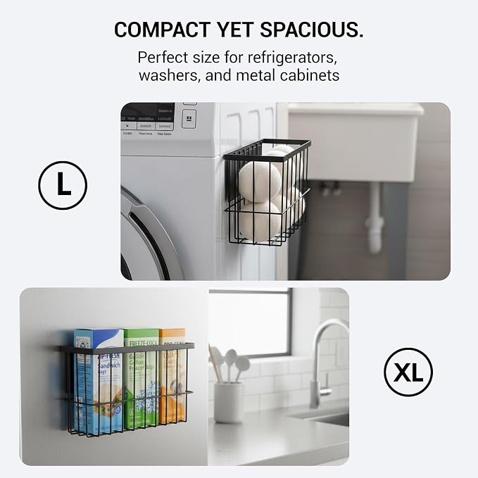 FAMNONE 2-Pack Magnetic Basket for Dryer Balls, Laundry Room Organizer | Metal Dryer Ball Holder, Magnetic Lint Bin, Fridge Basket, Washer Dryer Organizer for Kitchen, Laundry
