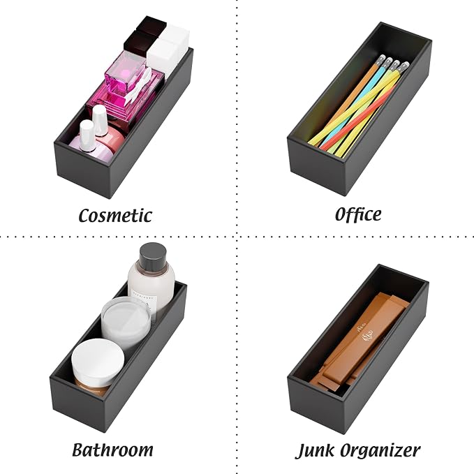 Black Bamboo Drawer Organizer - Silverware&Utensil Holder Organizer for Kitchen Drawers, Multi-Use Drawer Dividers Boxes for Bathroom Counter,Cabinet, Garage, Office Desk, Makeup, Jewelry (9"3"2.5")