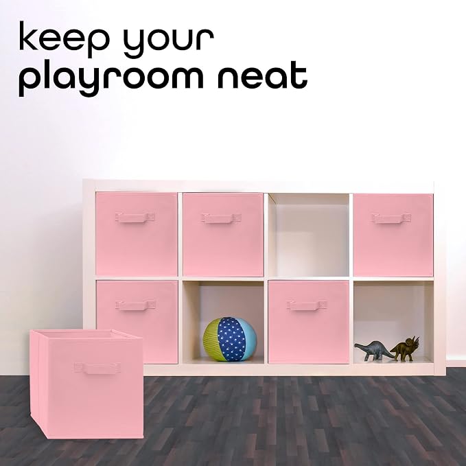 13 Inch Cube Storage Bins - 4 Pack - Large, Dual Handles, Foldable | 13x13 Fabric Bins for Organizing Closet, Clothes and Toys
