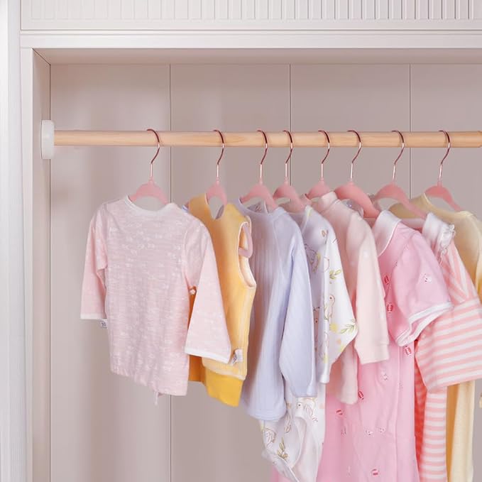 Stormix Baby Velvet Hangers, 16 Pack Children's Clothes Hangers Non-Slip Kids Hangers for Infant/Toddler Pink (Gold Hook)