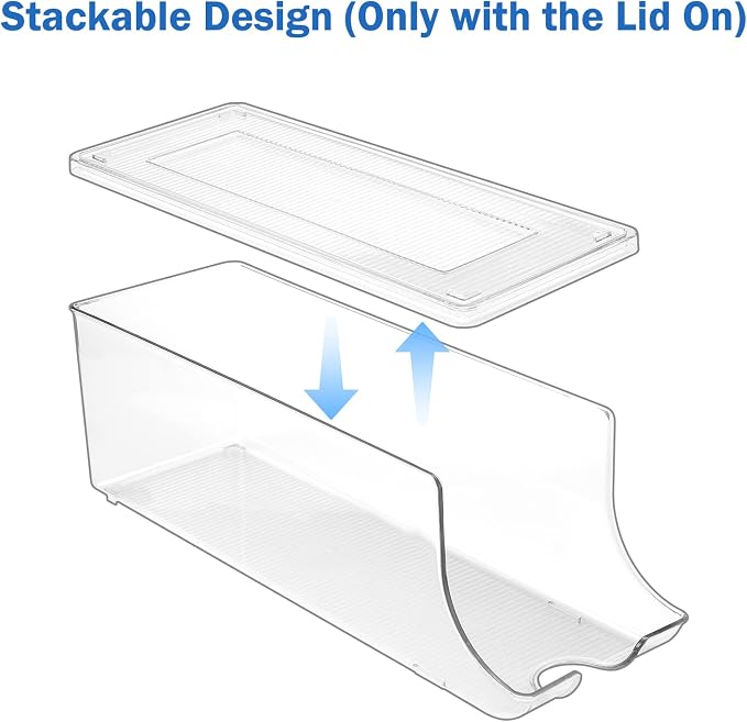 Puricon 2 Pack Soda Can Organizer Dispenser for Refrigerator, Plastic Canned Food Pop Beverage Container Holder Storage Bin with Lid for Freezer Rack Pantry Cabinet Cupboard Kitchen -Standard