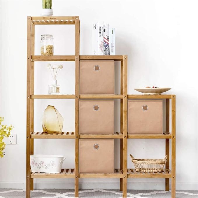 HSDT6 Cube Storage Bins Beige 11x11x11 Inch Foldable Fabric Storage Basketes for Home Organizers Storage Drawer,QY-SC19-6,Alpaca(Set of 3)