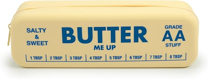 Genuine Fred BUTTER ME UP Silicone Pouch, Soft Flexible Material with Zipper Closure, For desk supplies, makeup, cords, travel essentials, 7.5 x 2 x 2.4 Inch