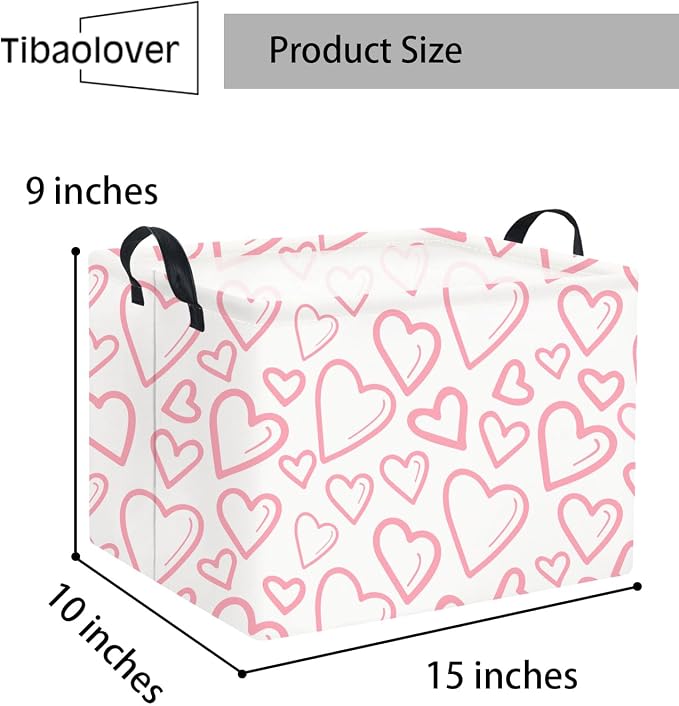 Rectangular Valentines Basket for Home Kitchen Girls Cute Kids Storage Bin Organizer Shelf Book Room Decor(Pink Line Hearts)