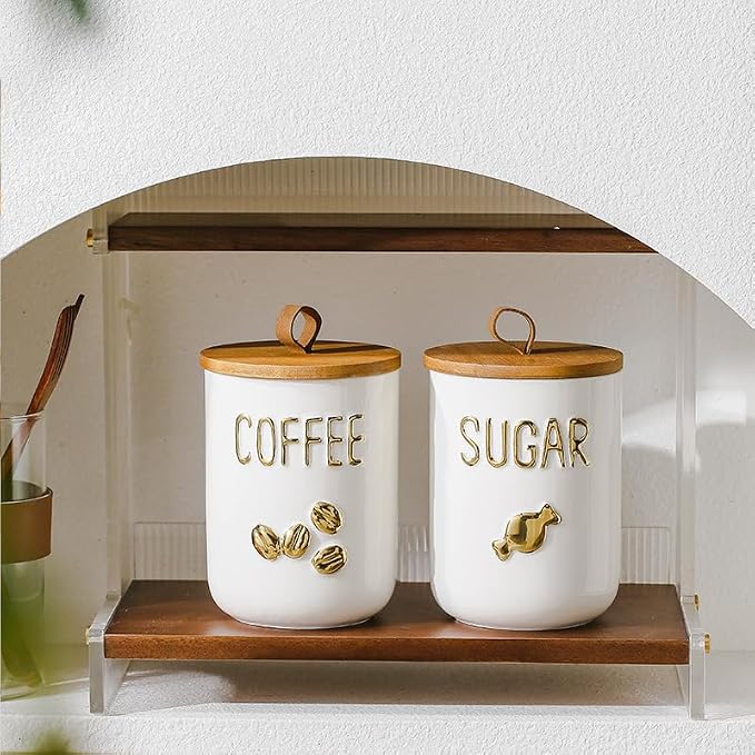 Simcat 27oz Ceramic Canister Set with Airtight Seal Bamboo Lid and Silicone Seal Damp-Proof Kitchen Jar Tea Coffee Sugar Canister Set Food Storage Containers (Portable sealed jar-(coffee))