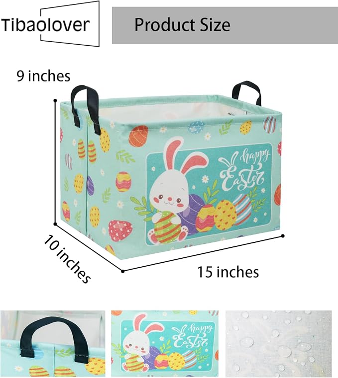 Rectangular Easter Basket Baby Storage Basket Cute Kids Toy Storage Bin Organizer Shelf Book Basket Room Decor(Happy Easter)