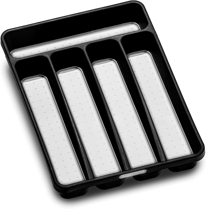 madesmart Small Silverware Tray, 5 Compartment Flatware Organizer for Forks, Knives & Spoons, Non Slip, Soft Grip Lining, Fits Small Drawers, Granite, Classic Mini (Pack of 6)