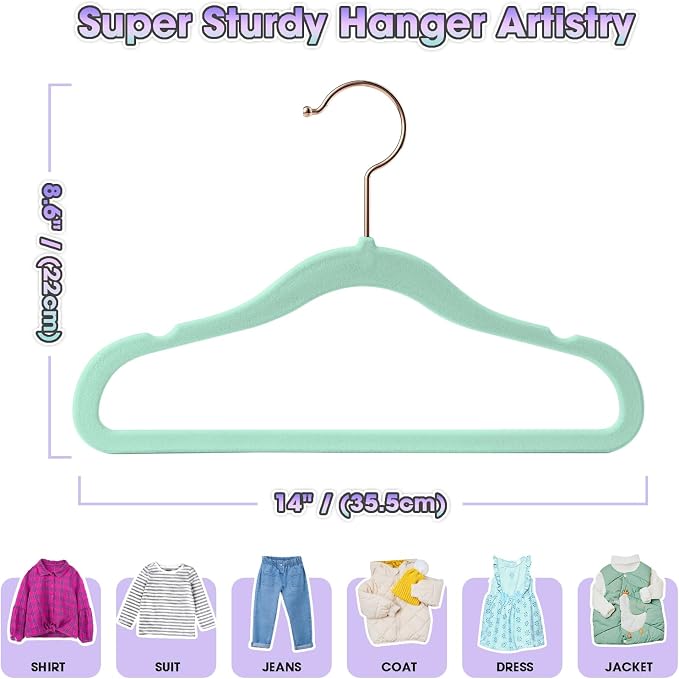 Kids Hangers - 14 Inch 50 Pack - Kids Velvet Hanger Ideal for Everyday Standard Use,Baby Hanger for Closet,Durable Infant/Toddler Hangers Teal