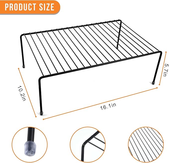 Large (16.1 x 10.2 Inch) Cabinet Storage Shelf Rack, Shelves,Kitchen Counter and Cabinet Shelf, Storage Rack Organizer for Kitchen, Fridge, Cabinet, Bathroom Cupboard (Black, 4)