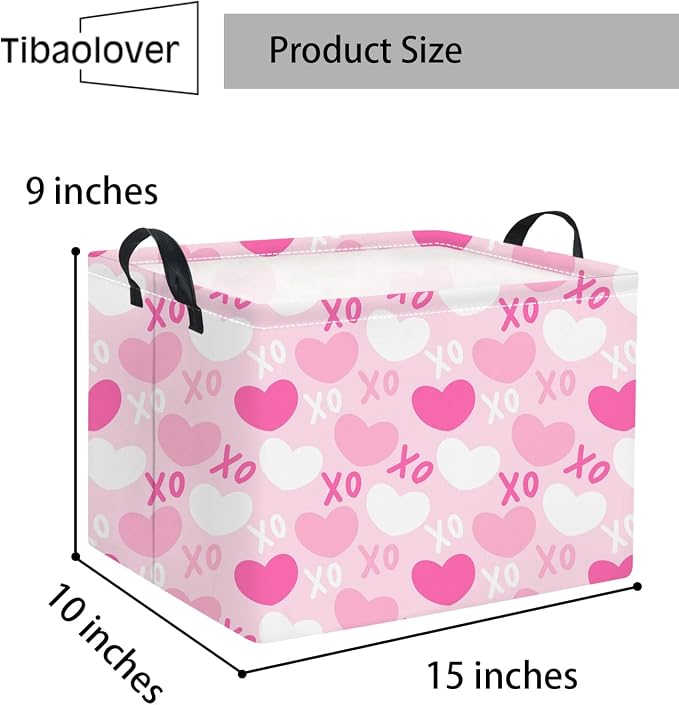 Rectangular Valentines Basket for Home Kitchen Girls Cute Kids Storage Bin Organizer Shelf Book Room Decor(XO Heart)
