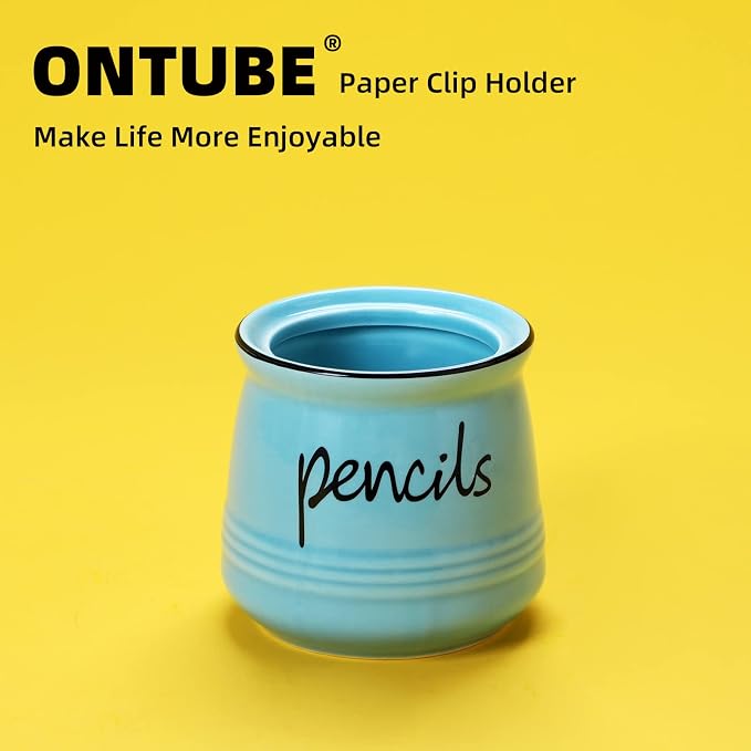 ONTUBE Porcelain Pencils Holder Stand,Ceramic Pens Holder (Turquoise)