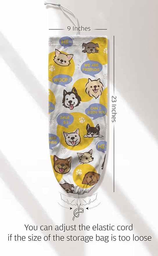 Dogs Plastic Bag Holder,Grocery Shopping Bags Storage Organizer Keeper,Dogs Lover Gifts 23" x 9"