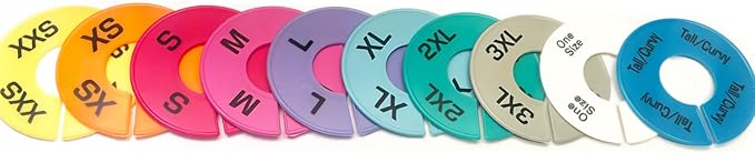 Set of Colored Clothing Round Rack Size Dividers (XXS - 3XL) Various Quantities Available (30)