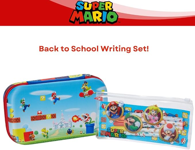 Innovative Designs Super Mario Pencil Case Set with Stickers and Gel Pens for Kids, Molded with Zip Closure