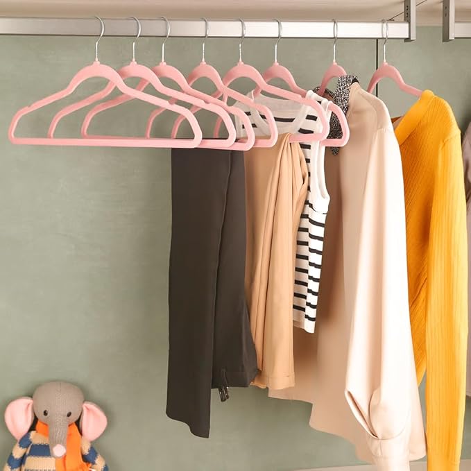 Stormix Adult Velvet Hangers Non-Slip Shoulder Notches, 17.3'' 52 Pack Pink