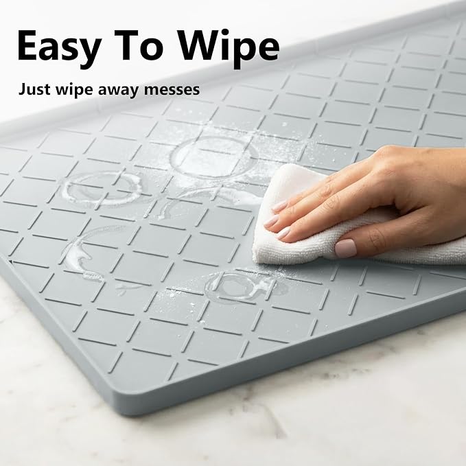 Mateeylife Under Sink Mats for Kitchen Waterproof 31"X22", Undersink Protectors,Silicone Mat Cabinet Liner, Under Sink Organizer for Bathroom and Kitchen,Boot Tray Pet Food Mat, Light Grey