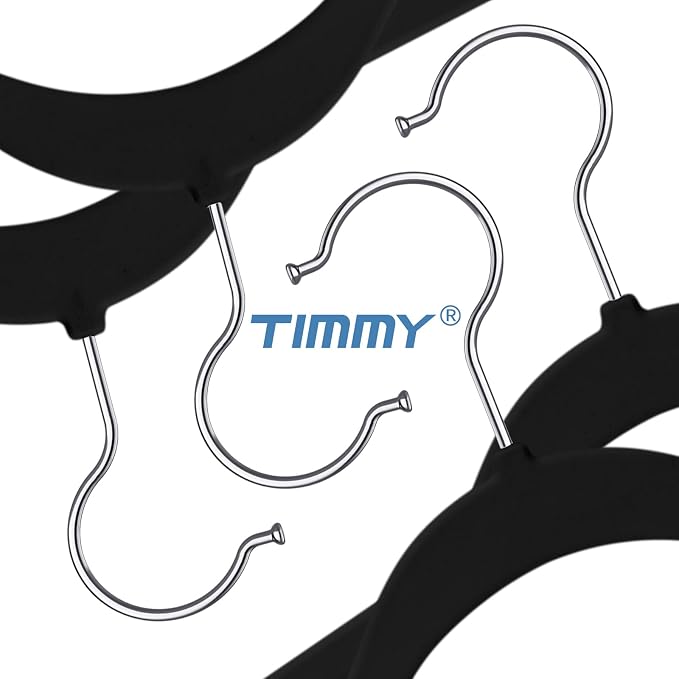 TIMMY 50 Pack Velvet Hangers, Non-Slip Ultra-Thin Space-Saving Suit & Coat Hangers with 360° Silver Swivel Hook - Hold 10 lbs, for Blazers, Dresses & Pants (Black/Silver, 17.7 in)