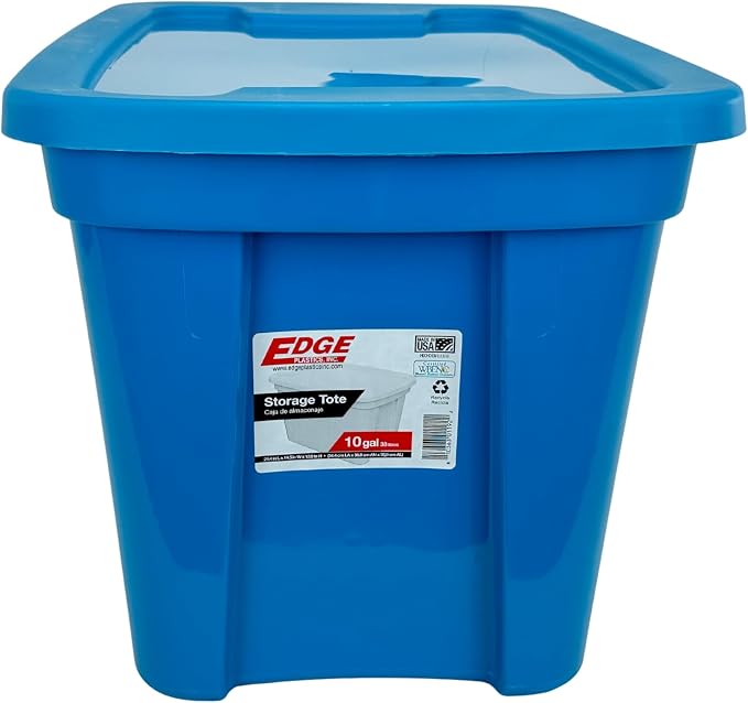 Edge Plastics Classic Storage Tote, durable storage in for home or garage with secure snap lid designed for stacking (9, Aqua, 10 Gallon)