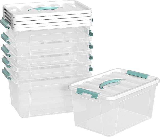 Xyskin 6 Pack Clear Storage Box, Stackable Container Bins with Lids, 14 Qt | Latching Storage Boxes with Handle, Plastic Containers for Home, Closet, Bathroom, Classroom, Nesting, Durable, Easy-View