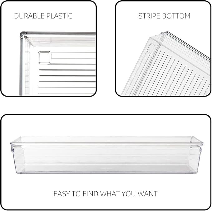 Clear Plastic Drawer Organizer Tray for Vanity Cabinet (6"×6"×2",Set of 8),Storage Tray for Makeup, Kitchen Utensils, Jewelries, and Gadgets…