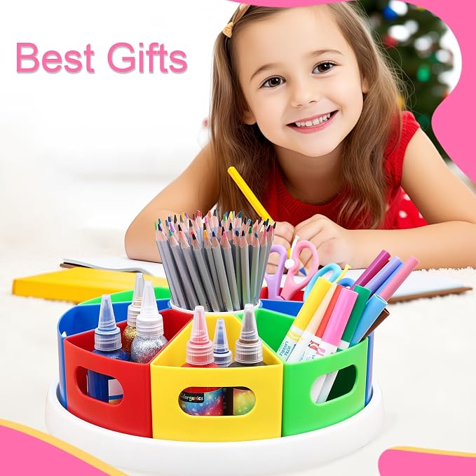 Art Supply Organizer Classroom Organization and Storage Pen Holder Desk Organizer for Marker,Crayon,Homeschool Supplies 360° Spin Art Caddy with Removable Bins, Birthday Gift for Kids 12 Inch
