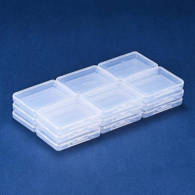 BENECREAT 18 Pack 2.63x2x0.47 Inches Rectangle Clear Plastic Bead Storage Containers Box Drawer Organizers with lid for Items,Earplugs,Pills,Tiny Bead,Jewelry Findings