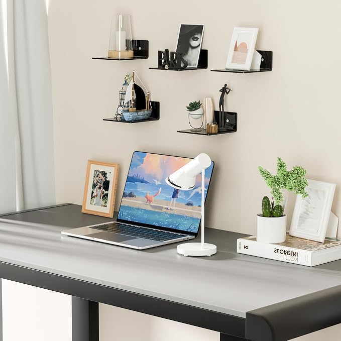 6 Inches Small Black Wall Shelves, Moisture-Proof, Space Saver, Wall Mounted Display Shelf Rack for Bedroom, Living Room, Kitchen, Dining Room, Bathroom, 4 Pack