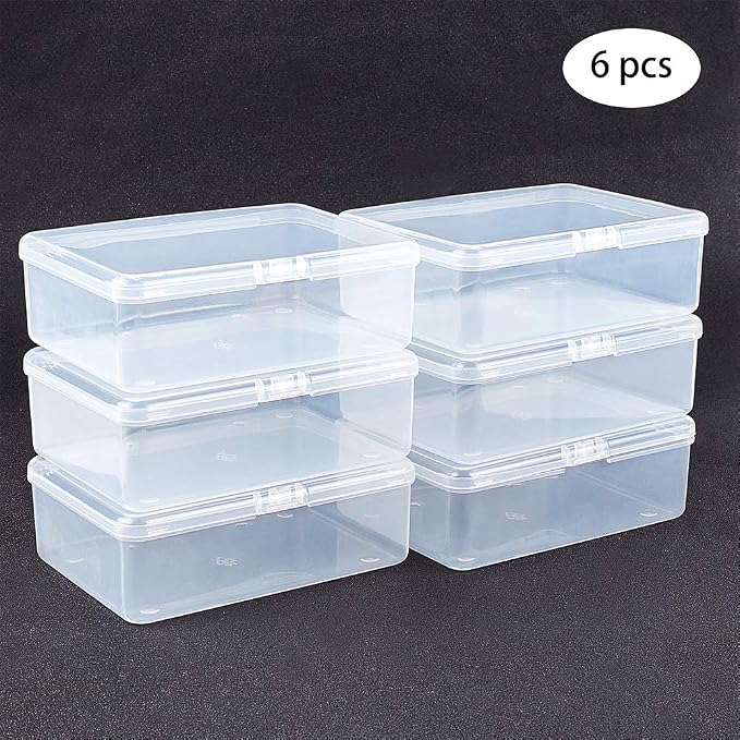 BENECREAT 6 Pack 5.6x4.2x1.8 Clear Plastic Box Containers with Lids for Beads, Safety Pins and Other Craft Jewelry Watch Findings