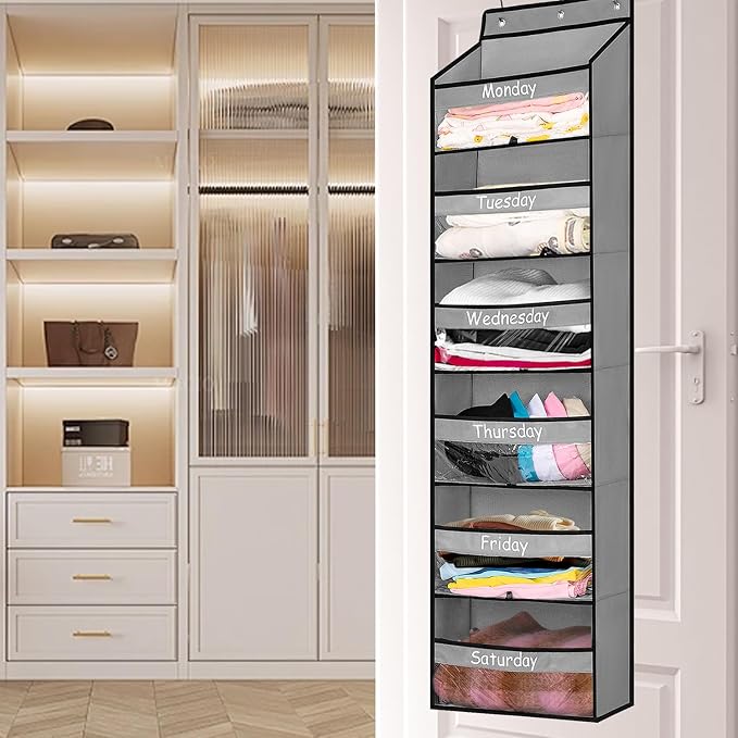 Weekly School Clothes Organizer Days of Week Clothing Organization for Kids Hanging Closet Shelf Storage with Monday to Saturday Layers (Door Hanging)