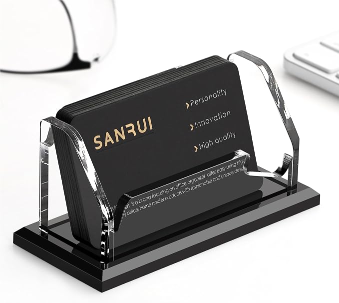 SANRUI Black Business Card Holder for Desk 1 Slot , Clear Acrylic Horizontal Name Card Stand for Women and Men, Desktop Organizer Display for Office Home Exhibition - 60 Card Capacity 1 Pack
