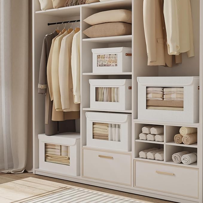 Storage Box for Shelves,White Basket,13x9.1x7.9 In,5Pack | Storage Baskets with Lids,Shelf Boxes with Handles and Window,Fabric Closet Containers,Decorative Drawer Bins for room